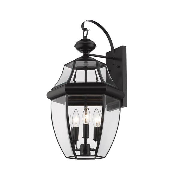 Z-Lite Westover 3 Light Outdoor Wall Sconce, Black & Clear Beveled 580B-BK - main